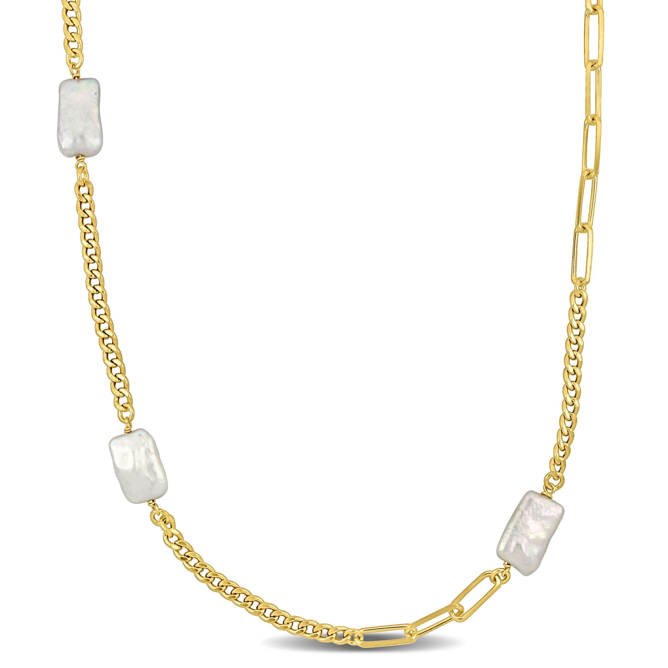 10-16.5mm Freshwater Cultured Pearl Station Necklace in Yellow Plated Sterling Silver