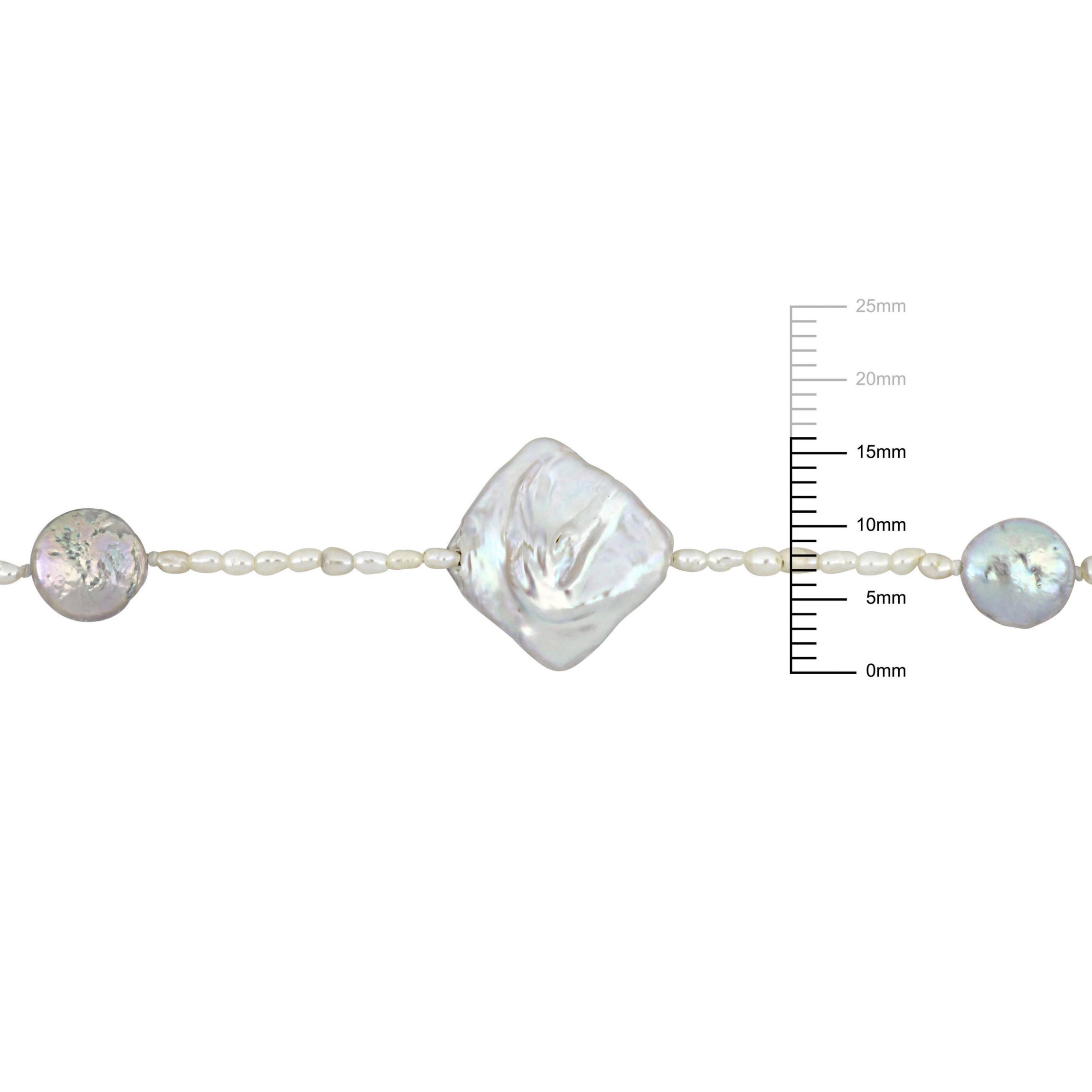 7-16mm, 6-9.5mm, 2-12mm Freshwater Cultured Pearl Station Necklace in Sterling Silver