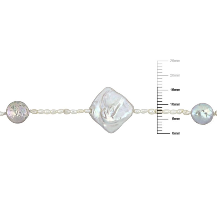 7-16mm, 6-9.5mm, 2-12mm Freshwater Cultured Pearl Station Necklace in Sterling Silver