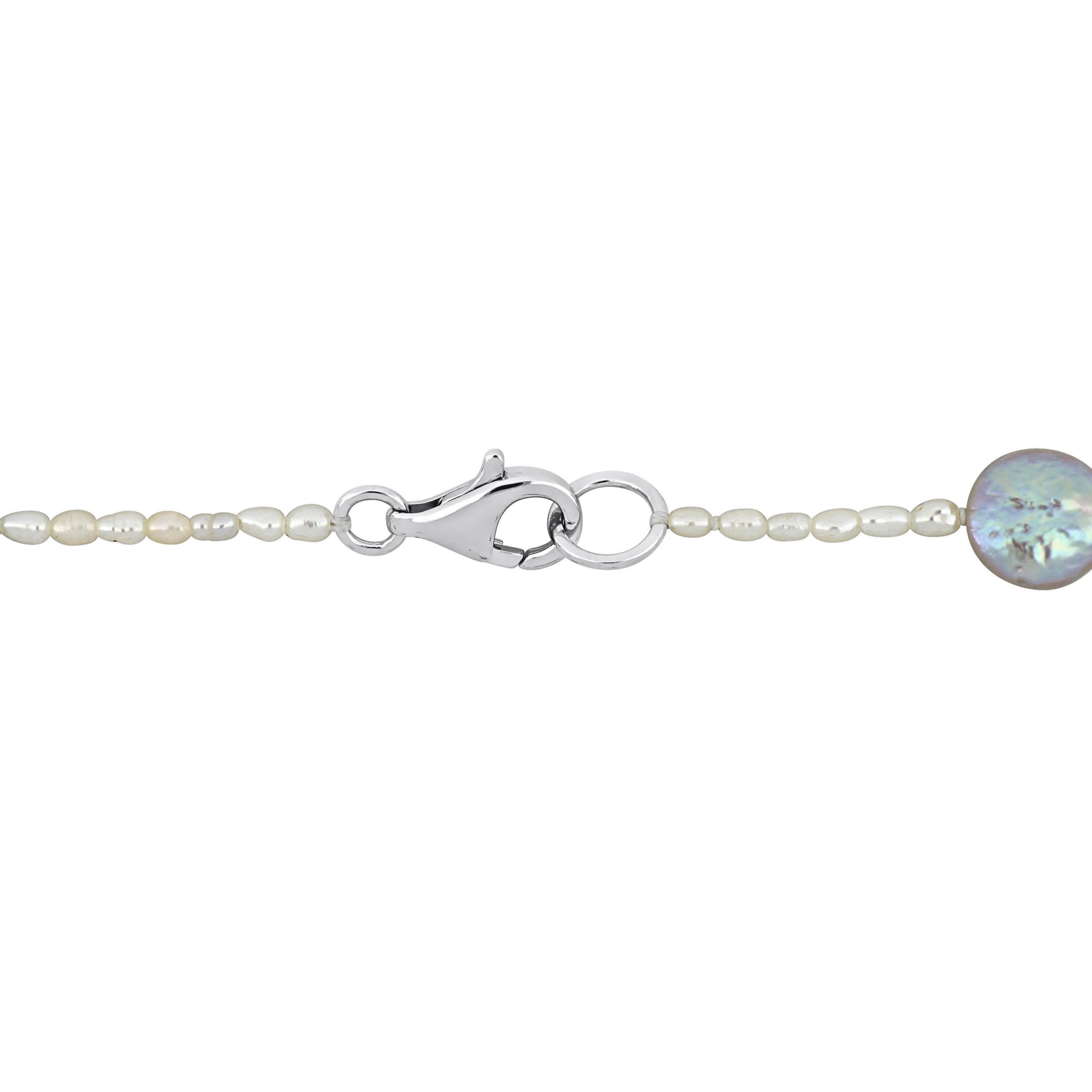 7-16mm, 6-9.5mm, 2-12mm Freshwater Cultured Pearl Station Necklace in Sterling Silver