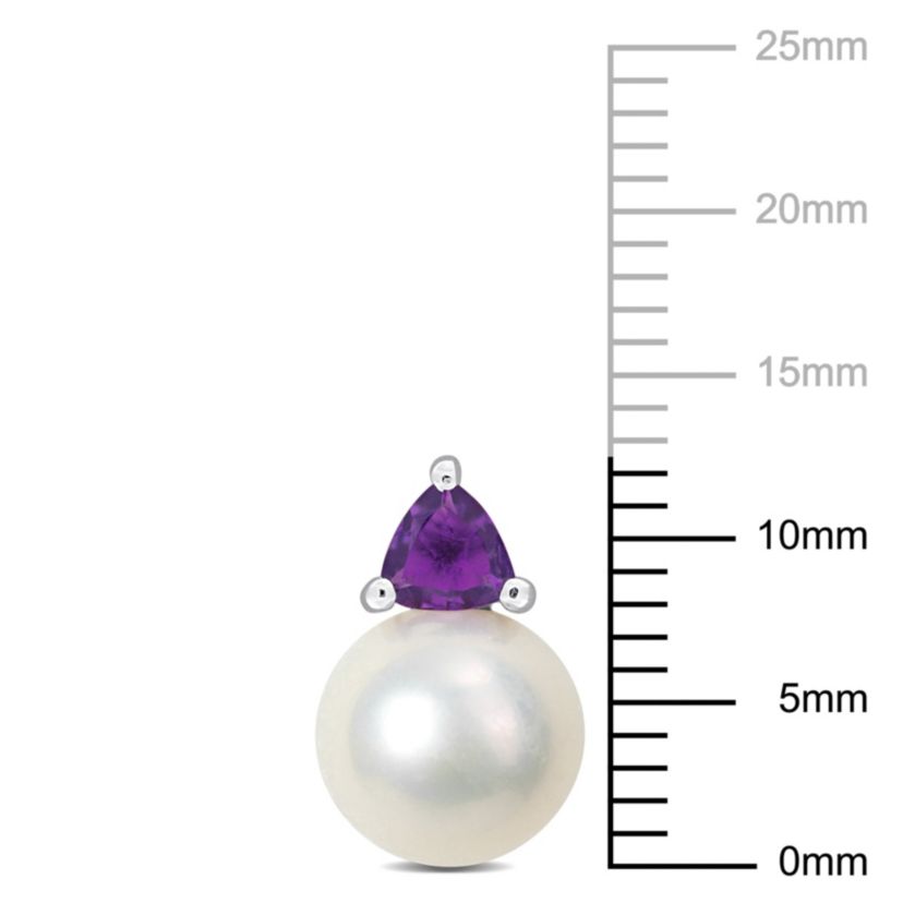 8-8.5mm Freshwater Cultured Pearl and Amethyst Stud Earrings in Sterling Silver