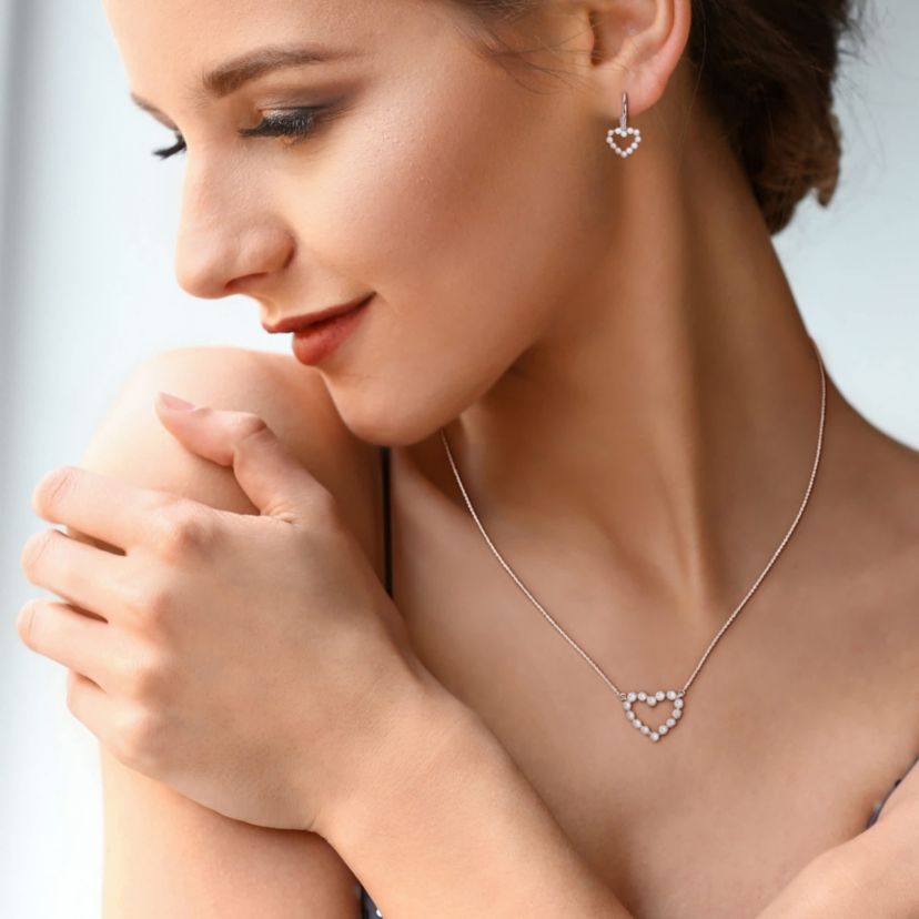 2-Piece Set of 2-2.5mm Freshwater Cultured Pearl Heart Earrings and Necklace in 14K White Gold