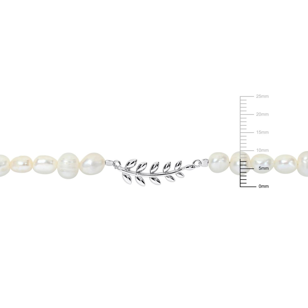 5-6.5 mm Freshwater Cultured Pearl with Leaf Charm Bracelet in Sterling Silver