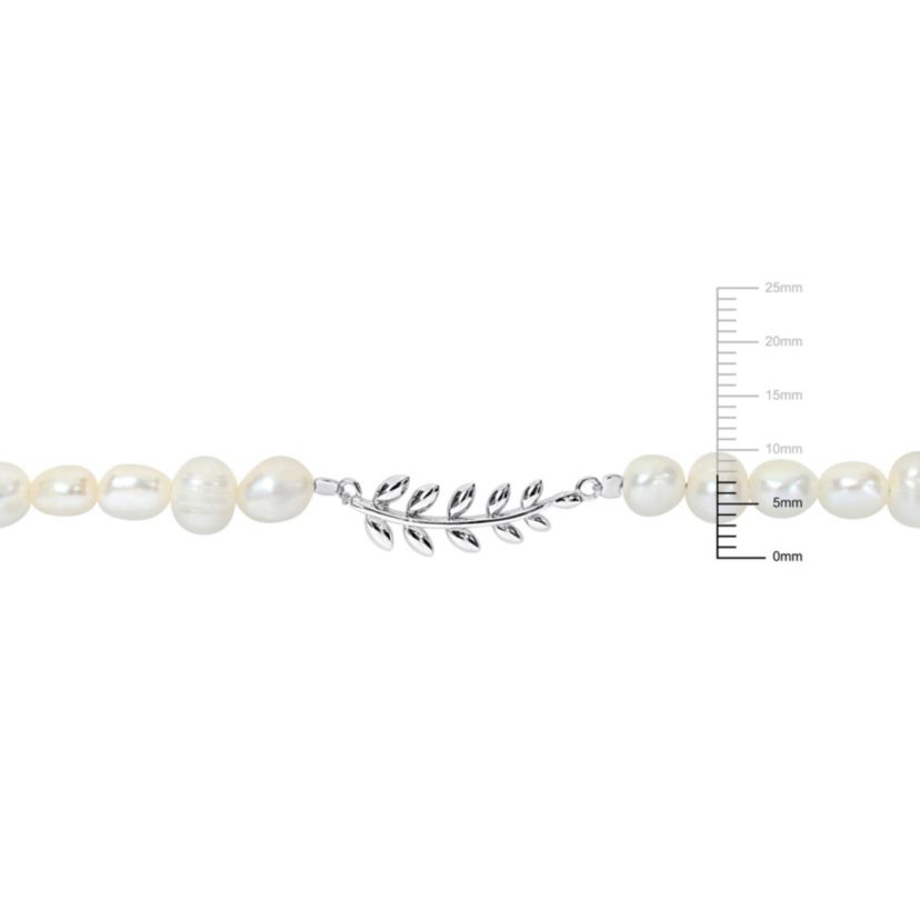 5-6.5 mm Freshwater Cultured Pearl with Leaf Charm Bracelet in Sterling Silver
