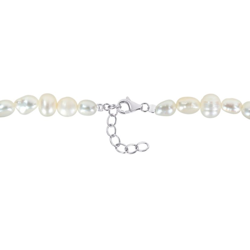 5-6.5 mm Freshwater Cultured Pearl with Leaf Charm Bracelet in Sterling Silver