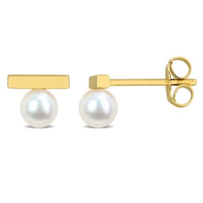 Belk & Co 4-4.5mm Freshwater Cultured Pearl Stud Earrings in 10K Yellow Gold