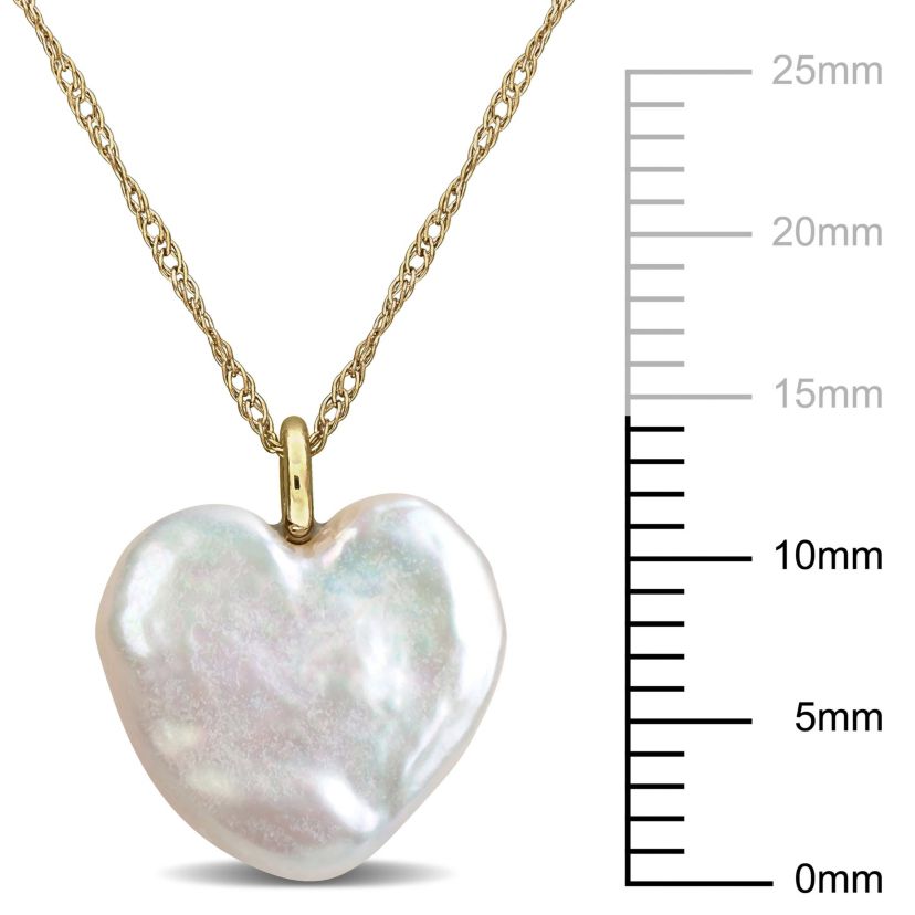12-12.5mm Freshwater Cultured Pearl Heart Pendant with Chain in 14K Yellow Gold