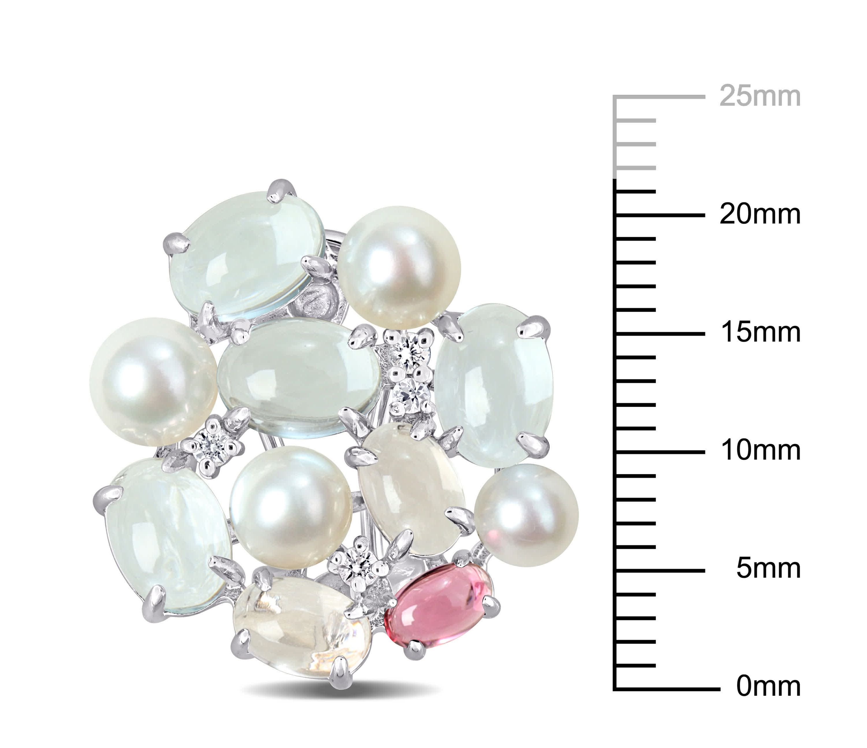 4-5mm Freshwater Cultured Pearl and Multi-Gemstone Earrings in Sterling Silver
