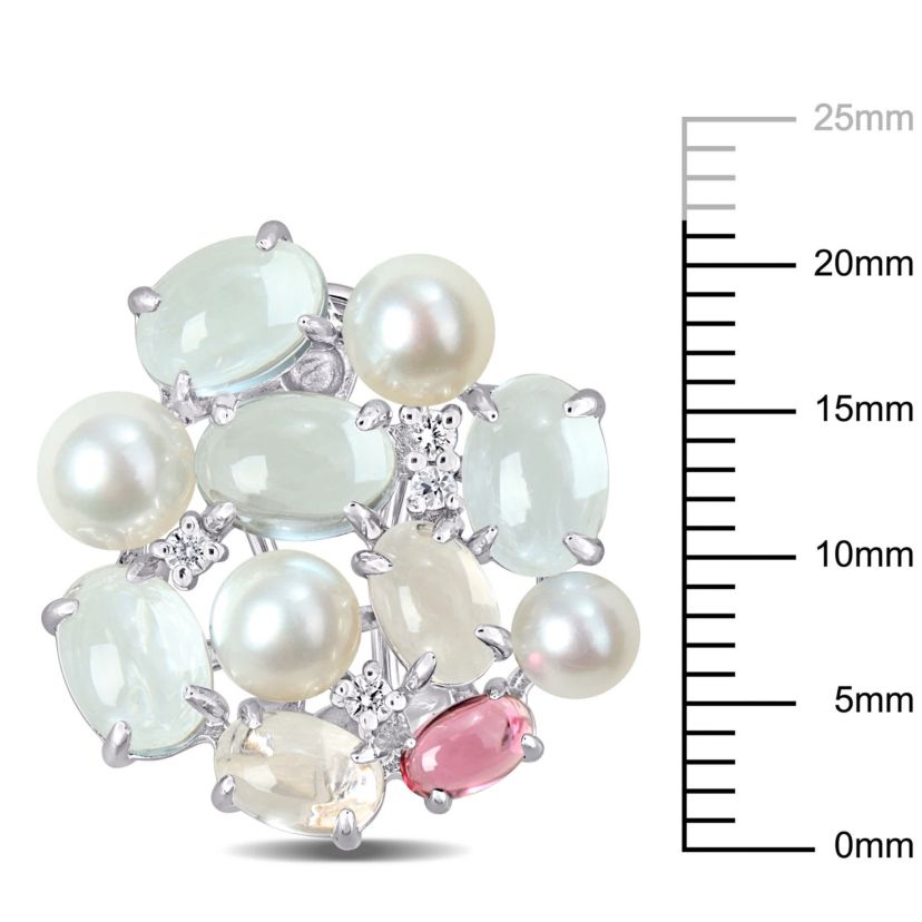 4-5mm Freshwater Cultured Pearl and Multi-Gemstone Earrings in Sterling Silver