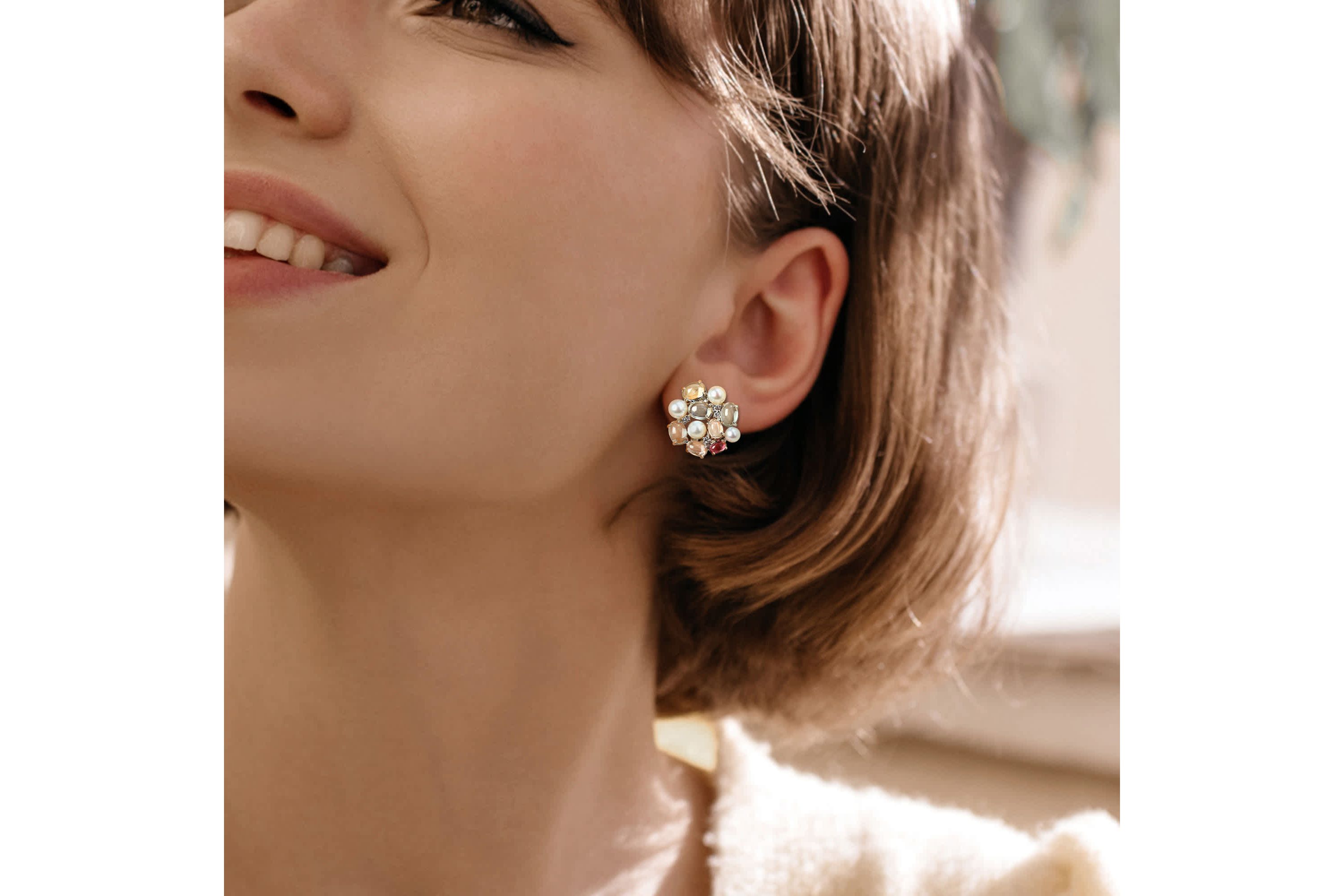 4-5mm Freshwater Cultured Pearl and Multi-Gemstone Earrings in Sterling Silver
