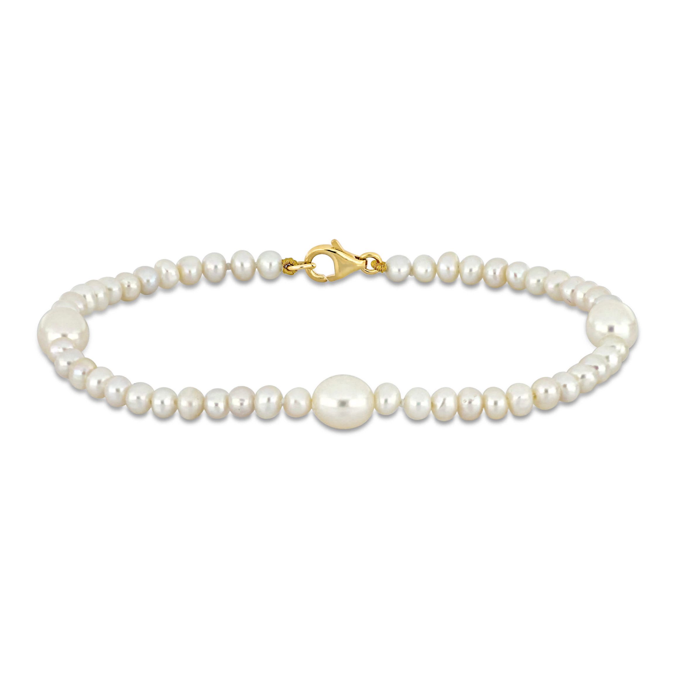 3.5-7mm Freshwater Cultured Pearl Station Bracelet in 10K Yellow Gold