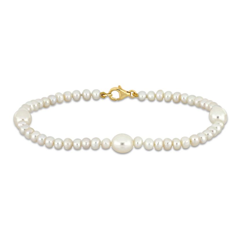 3.5-7mm Freshwater Cultured Pearl Station Bracelet in 10K Yellow Gold