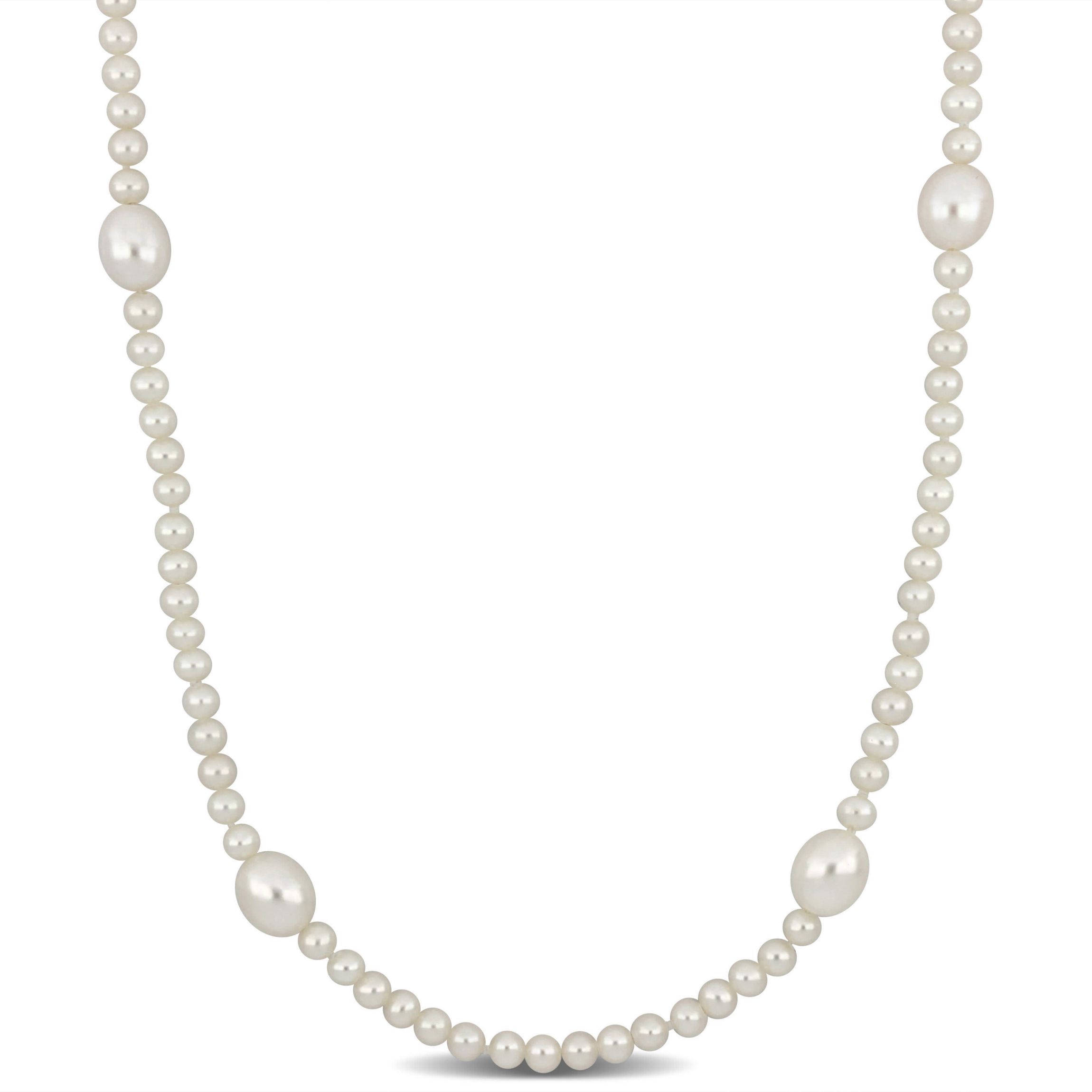 3.5-7mm Freshwater Cultured Pearl Station Necklace in 10K Yellow Gold