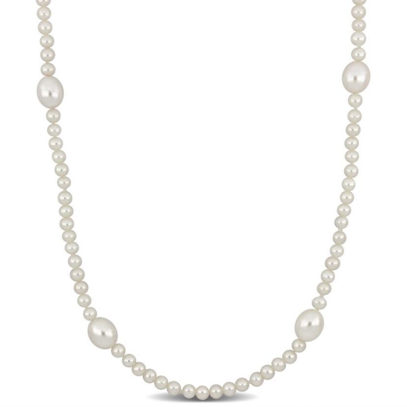 3.5-7mm Freshwater Cultured Pearl Station Necklace in 10K Yellow Gold