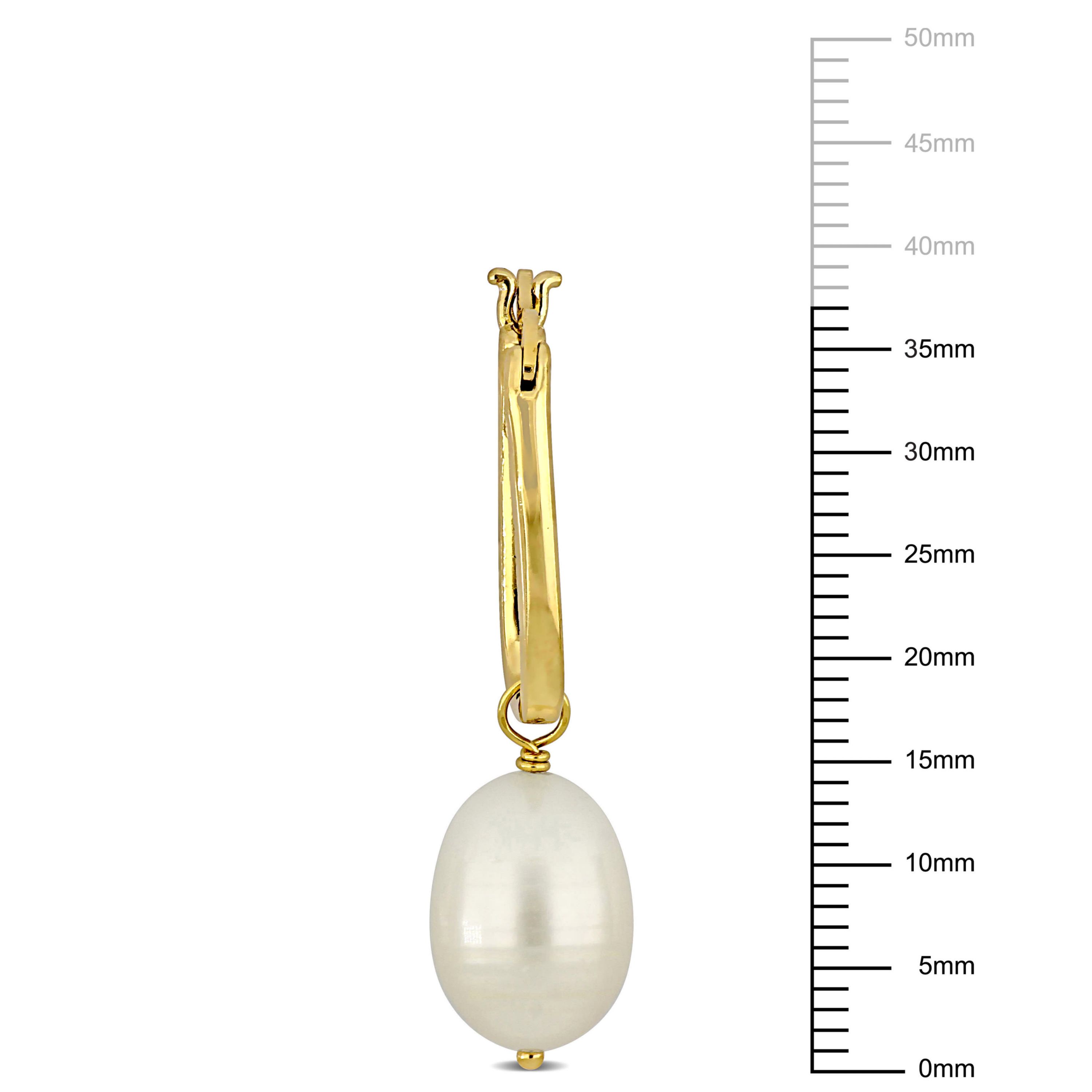 10-10.5mm Freshwater Cultured Pearl Hoop Earrings in Yellow Plated Sterling Silver