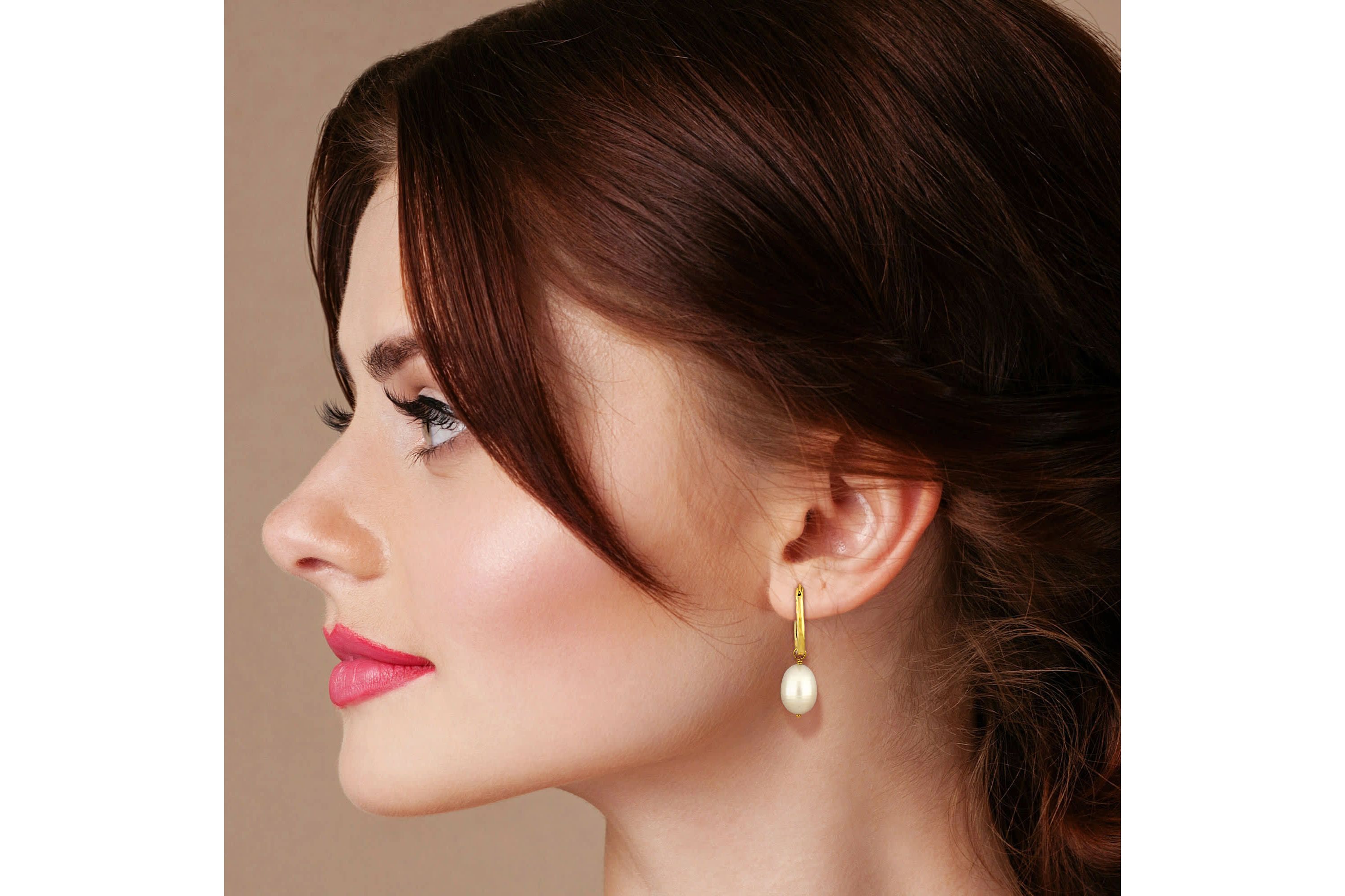 10-10.5mm Freshwater Cultured Pearl Hoop Earrings in Yellow Plated Sterling Silver