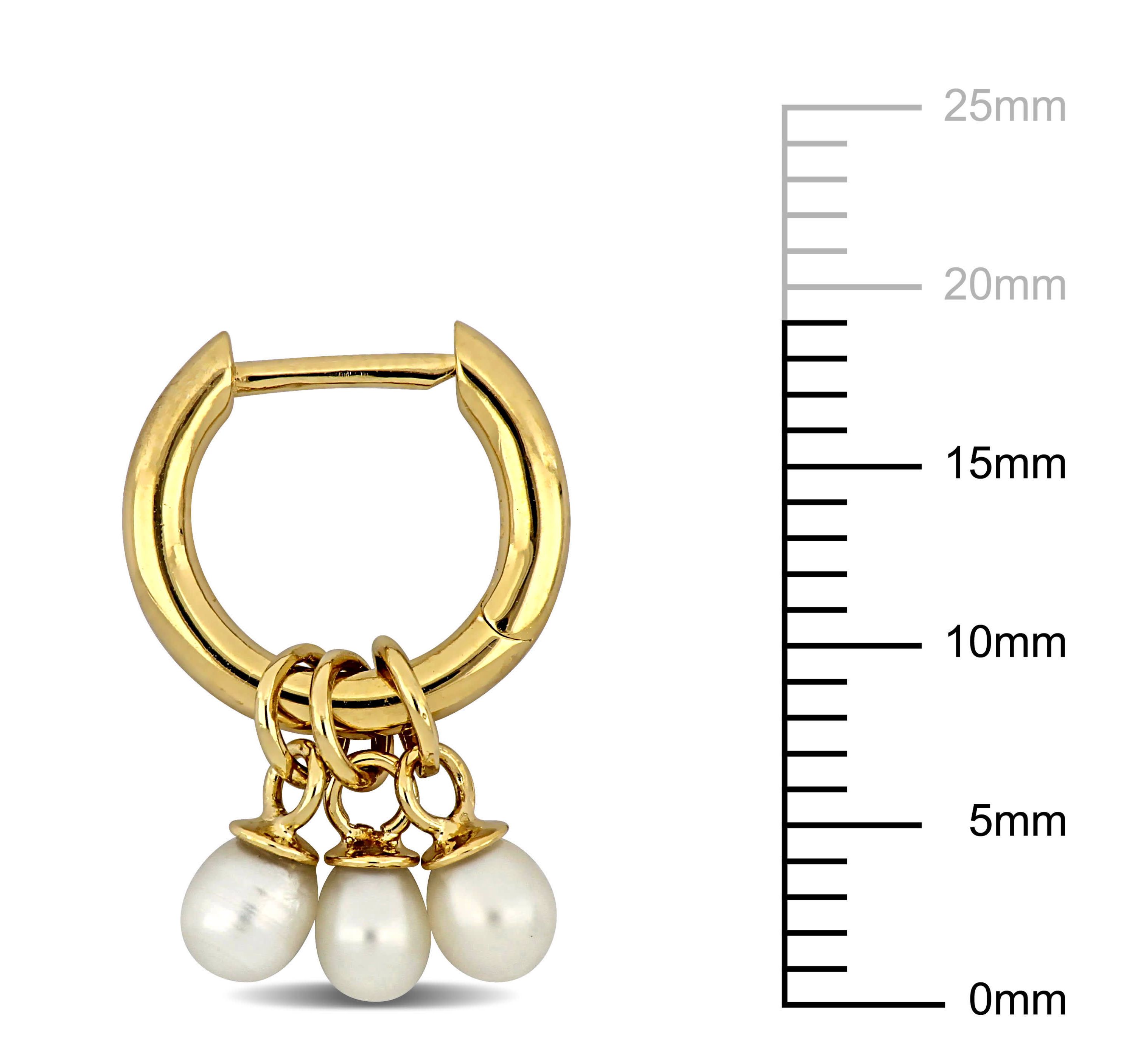3-3.5mm Freshwater Cultured Pearl Huggie Earrings in Yellow Plated Sterling Silver