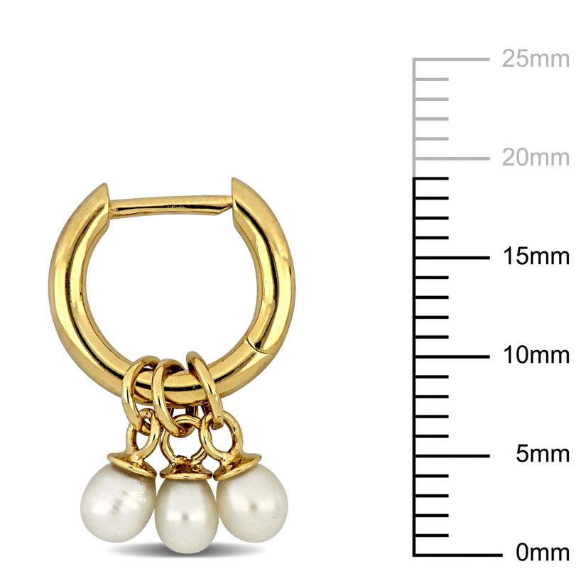 3-3.5mm Freshwater Cultured Pearl Huggie Earrings in Yellow Plated Sterling Silver