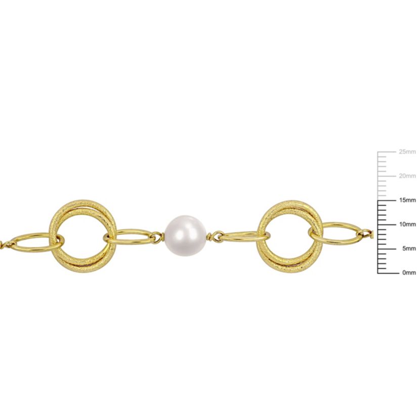 2-Piece Set of 9-10mm Freshwater Cultured Pearl with Circle Chain Bracelet and Necklace in Yellow Plated Sterling Silver