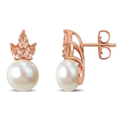 Belk & Co 9-9.5mm Freshwater Cultured Pearl and Morganite Stud Earrings in 14K Rose Gold, Pink, 8.25 in
