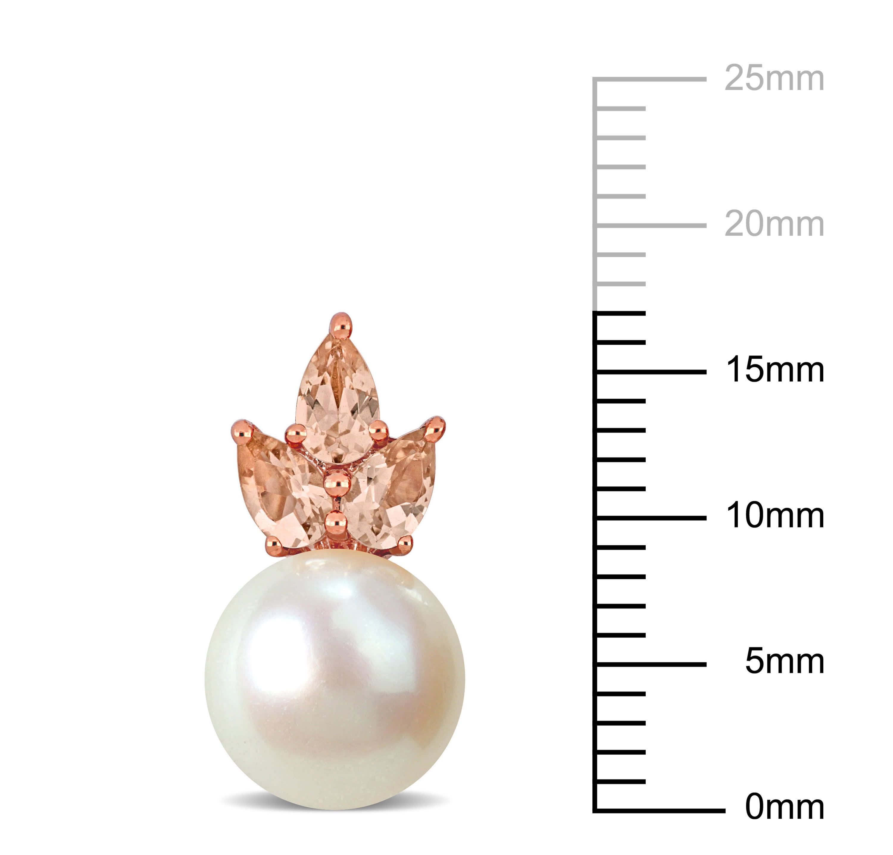 9-9.5mm Freshwater Cultured Pearl and Morganite Stud Earrings in 14K Rose Gold