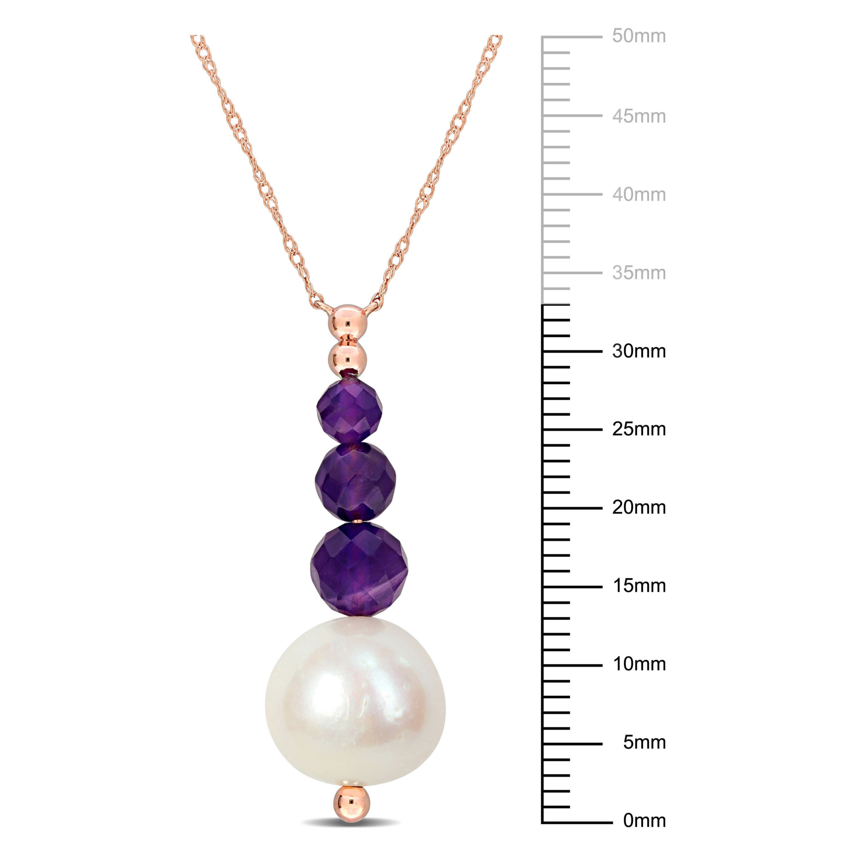 10.5-11mm Freshwater Cultured Pearl and Amethyst Pendant with Chain in 10K Rose Gold