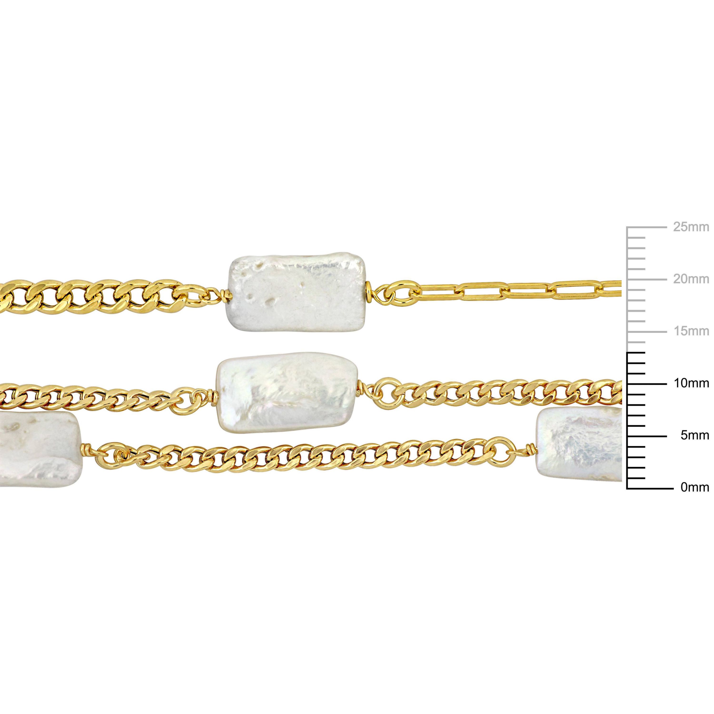2-Piece Set of Freshwater Cultured Pearl Bracelet and Necklace in Yellow Plated Sterling Silver