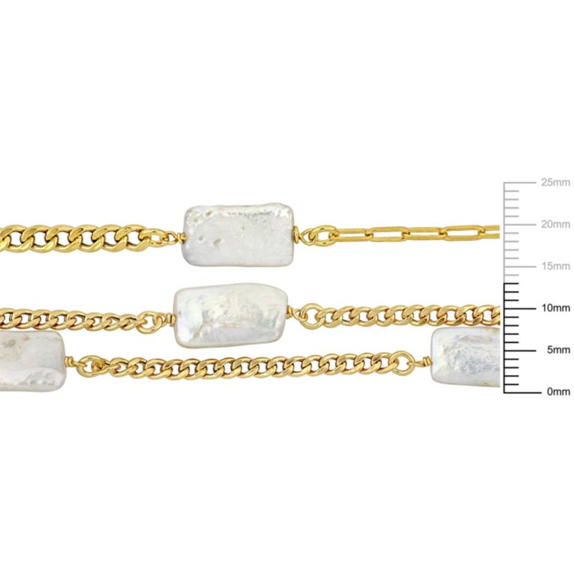 2-Piece Set of Freshwater Cultured Pearl Bracelet and Necklace in Yellow Plated Sterling Silver