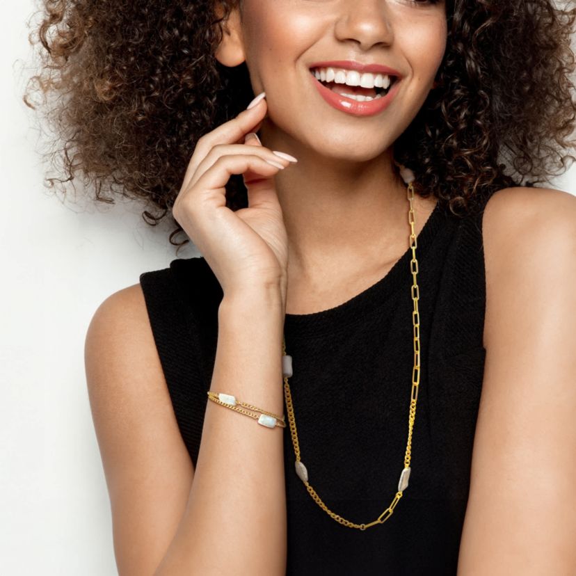 2-Piece Set of Freshwater Cultured Pearl Bracelet and Necklace in Yellow Plated Sterling Silver