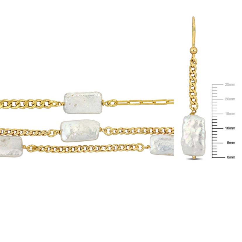 3-Piece Set of Freshwater Cultured Pearl Drop Earrings, Bracelet and Necklace in Yellow Plated Sterling Silver