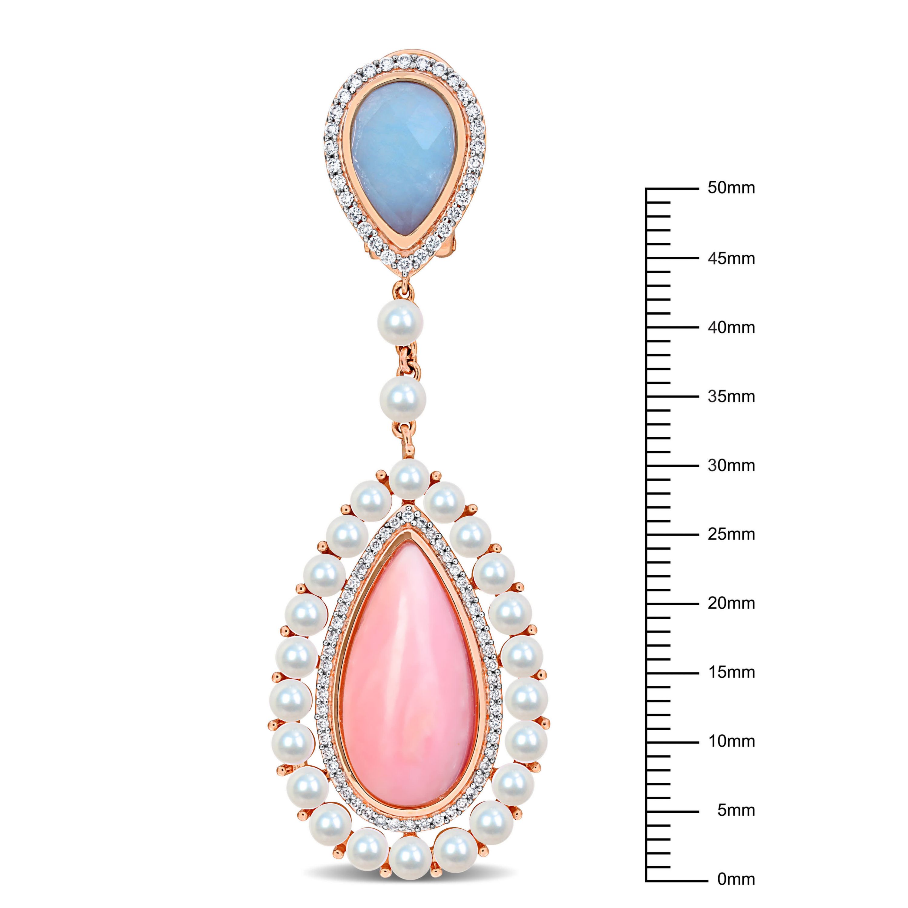 3-4mm Freshwater Cultured Pearl and 7/8 ct. t.w. Diamond Teardrop Earrings in 14K Rose Gold