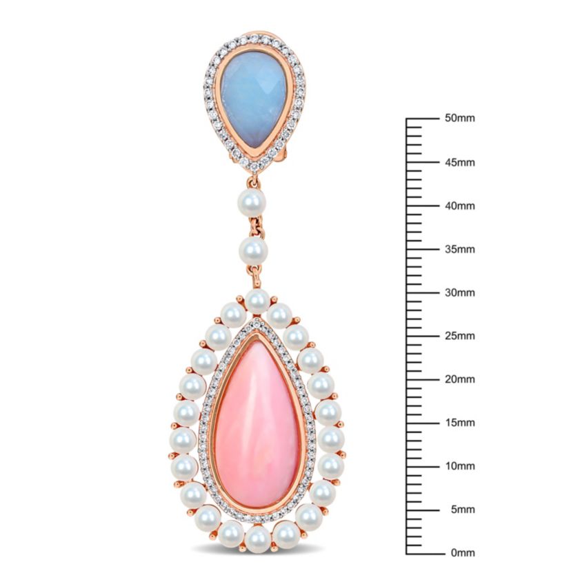 3-4mm Freshwater Cultured Pearl and 7/8 ct. t.w. Diamond Teardrop Earrings in 14K Rose Gold