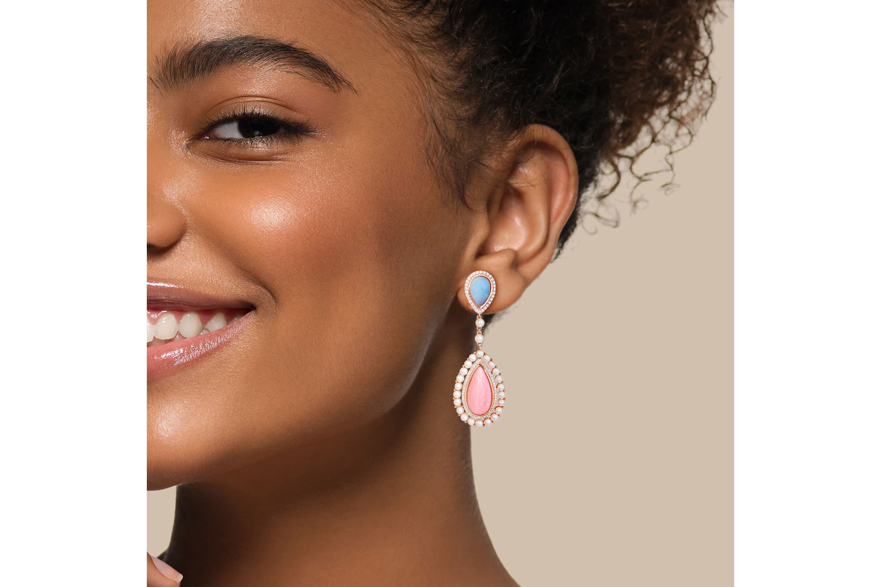 3-4mm Freshwater Cultured Pearl and 7/8 ct. t.w. Diamond Teardrop Earrings in 14K Rose Gold