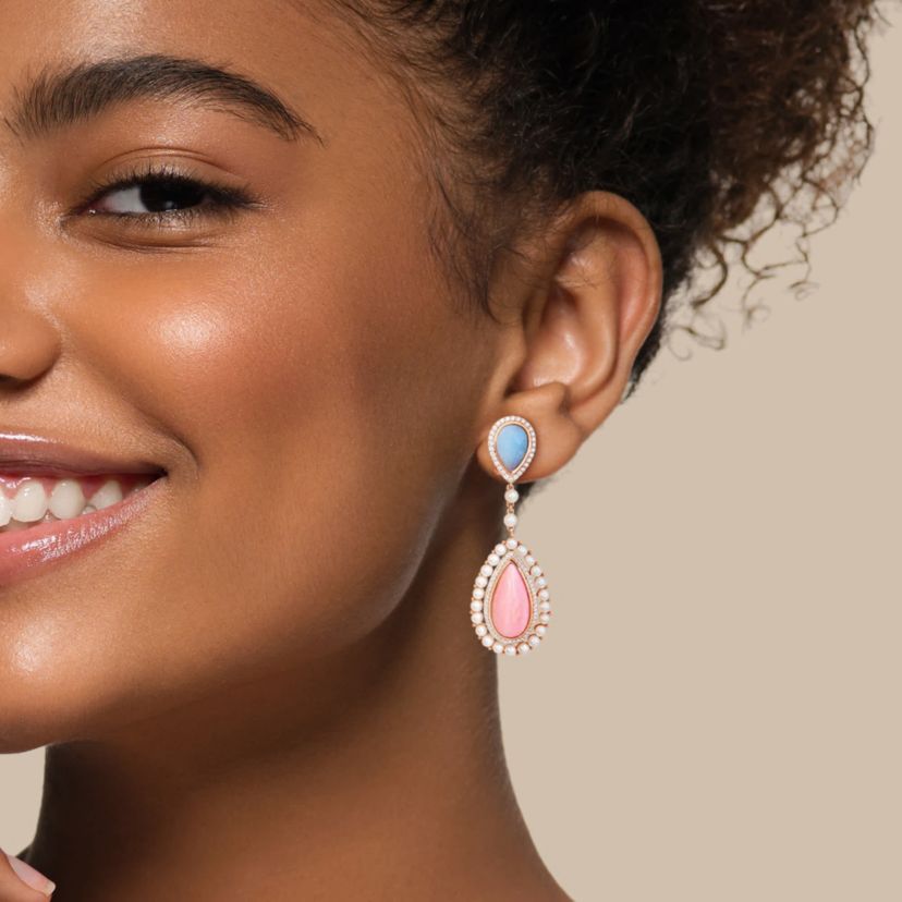 3-4mm Freshwater Cultured Pearl and 7/8 ct. t.w. Diamond Teardrop Earrings in 14K Rose Gold