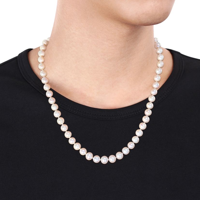 2-Piece Set of 9-9.5mm Freshwater Cultured Pearl Strand Bracelet and Necklace in Sterling Silver