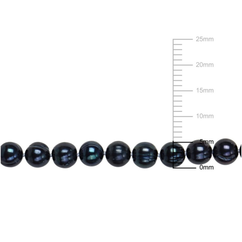 2-Piece Set of 8-8.5mm Black Freshwater Cultured Pearl Strand Bracelet and Necklace in Sterling Silver