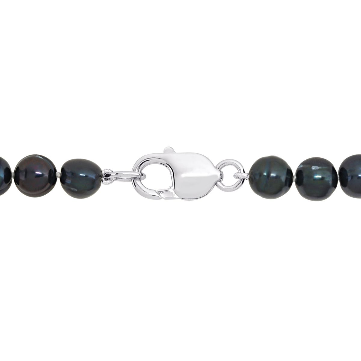 2-Piece Set of 8-8.5mm Black Freshwater Cultured Pearl Strand Bracelet and Necklace in Sterling Silver