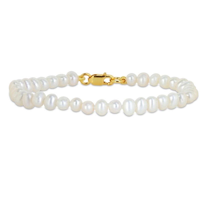3-4mm Freshwater Cultured Pearl Bracelet in Yellow Plated Sterling Silver