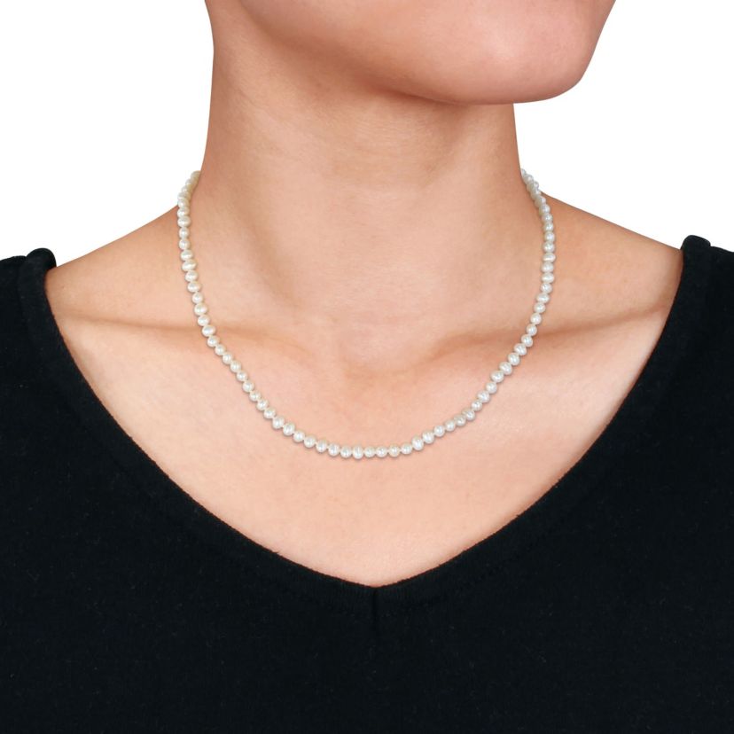 3-4mm Freshwater Cultured Pearl Necklace in Yellow Plated Sterling Silver