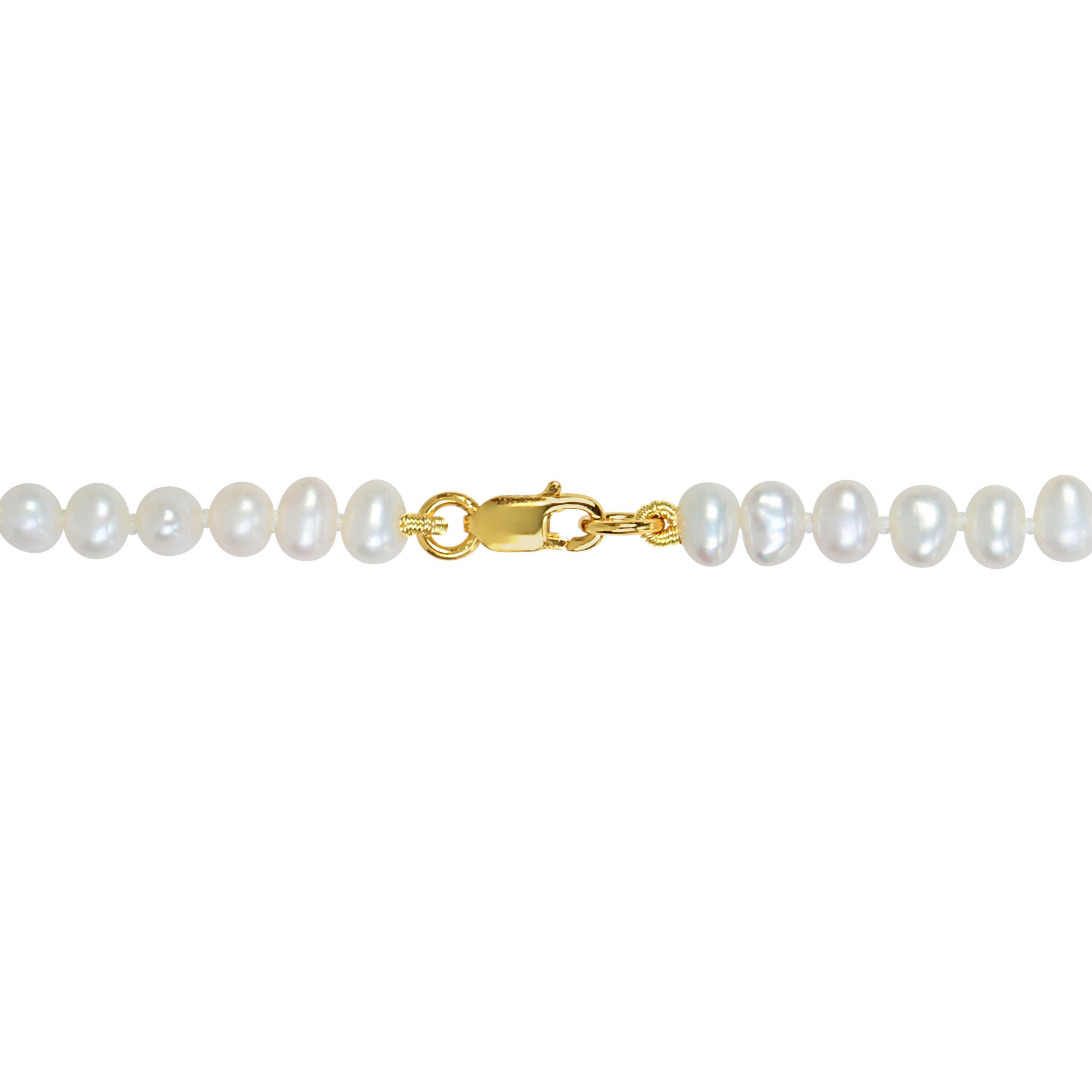 3-4mm Freshwater Cultured Pearl Necklace in Yellow Plated Sterling Silver