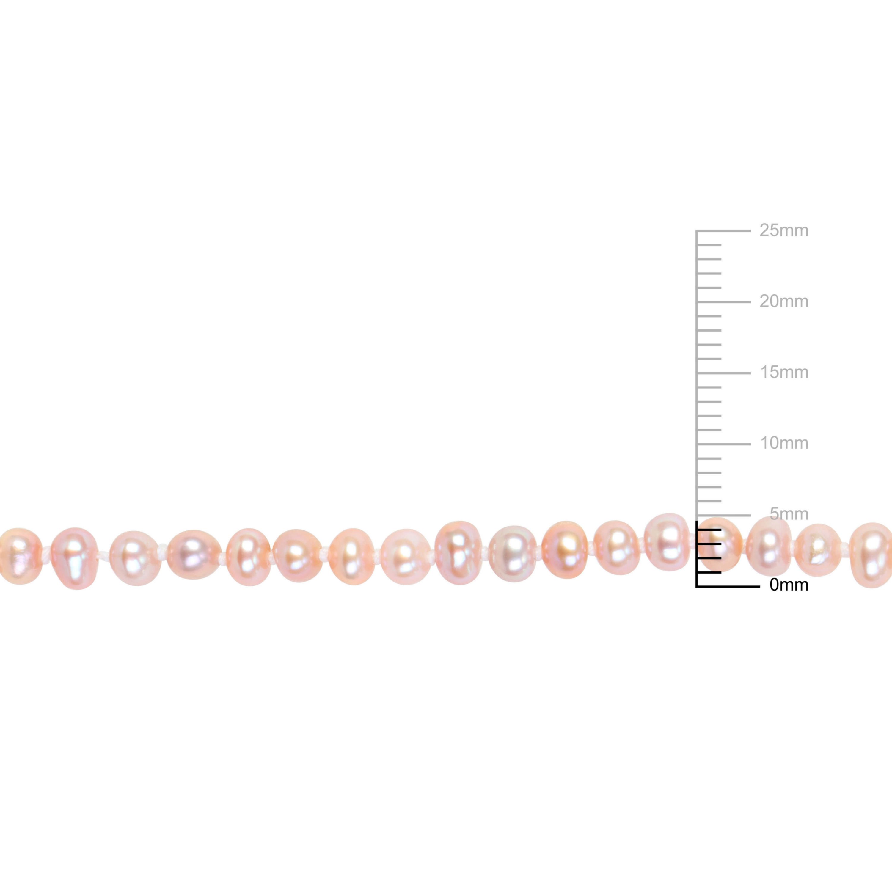 3-4mm Pink Freshwater Cultured Pearl Bracelet in Yellow Plated Sterling Silver