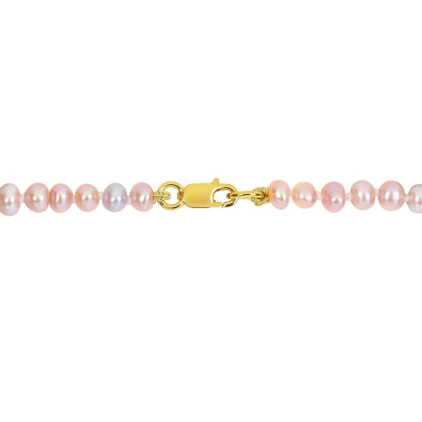 3-4mm Pink Freshwater Cultured Pearl Bracelet in Yellow Plated Sterling Silver