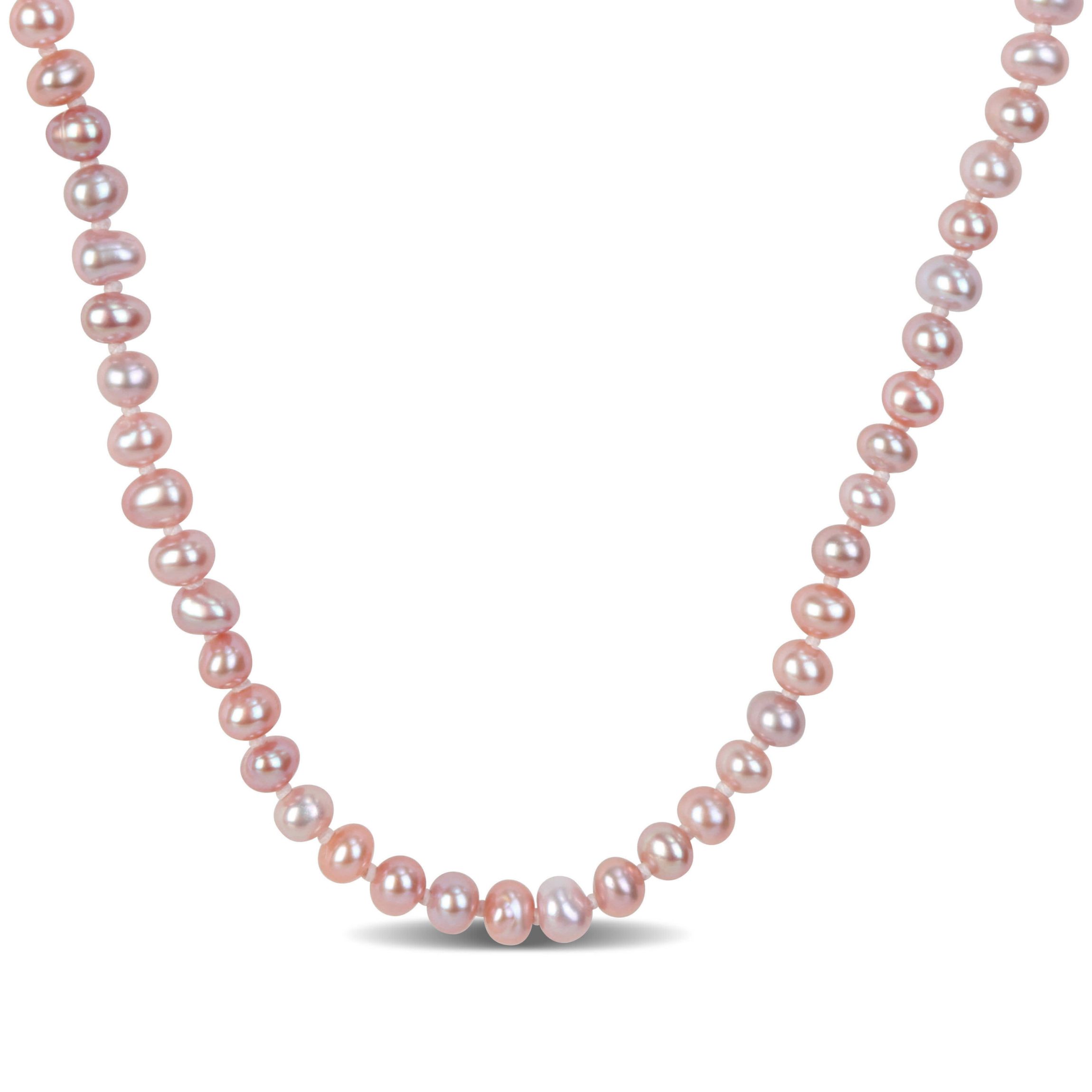 3-4mm Pink Freshwater Cultured Pearl Necklace in Yellow Plated Sterling Silver