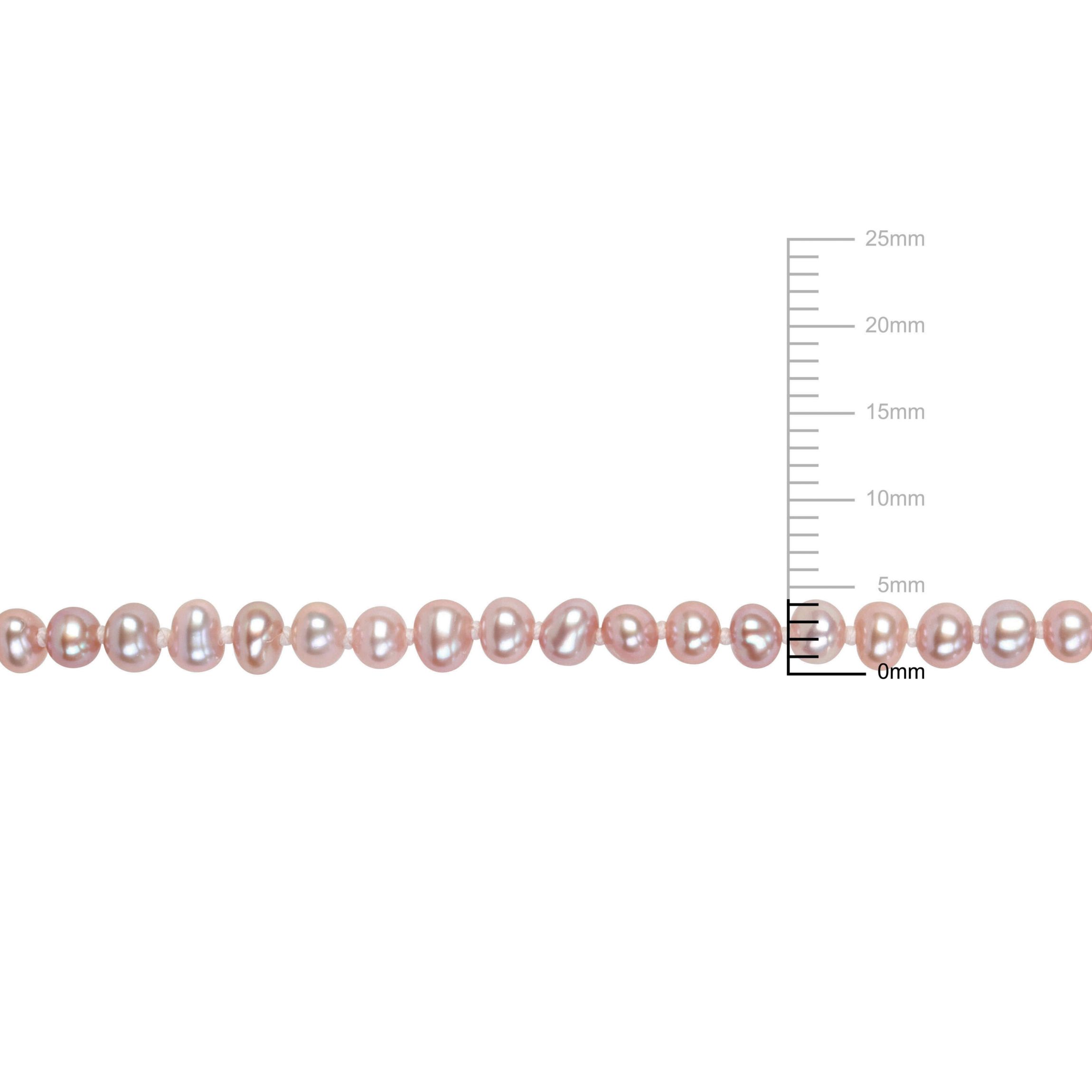 3-4mm Pink Freshwater Cultured Pearl Necklace in Yellow Plated Sterling Silver