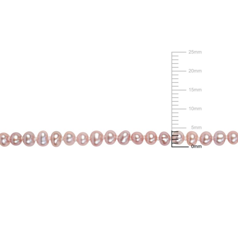 3-4mm Pink Freshwater Cultured Pearl Necklace in Yellow Plated Sterling Silver