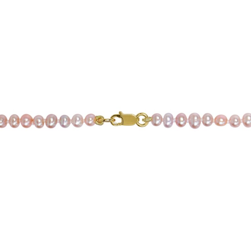3-4mm Pink Freshwater Cultured Pearl Necklace in Yellow Plated Sterling Silver
