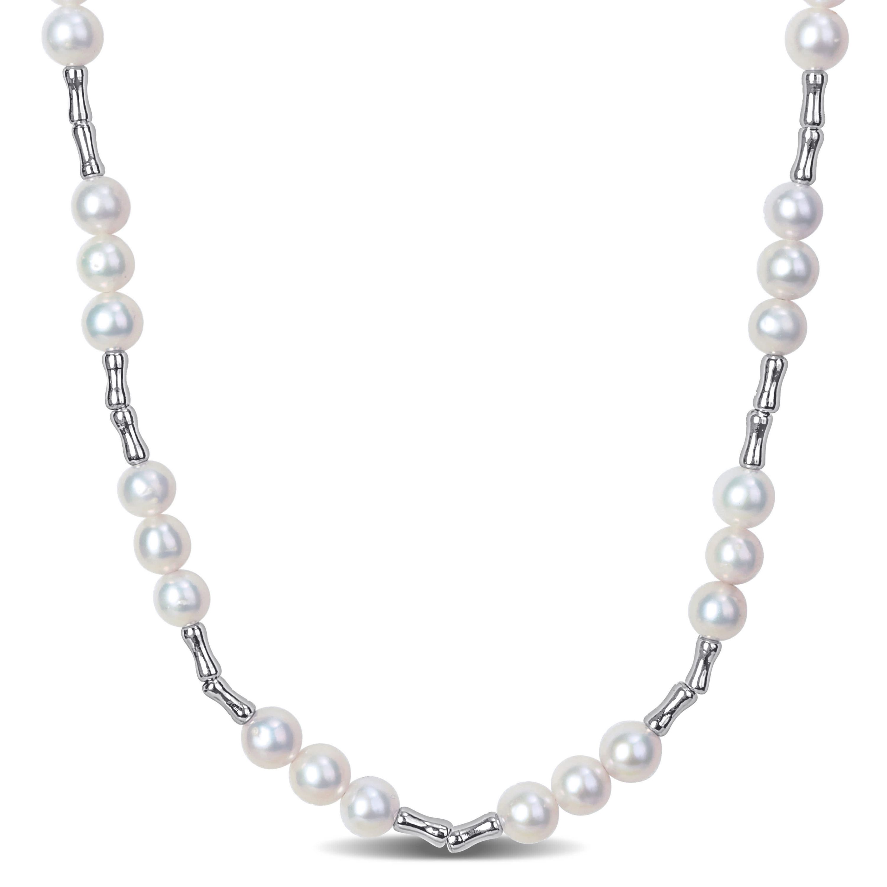 6-6.5mm Freshwater Cultured Pearl Station Necklace in Sterling Silver