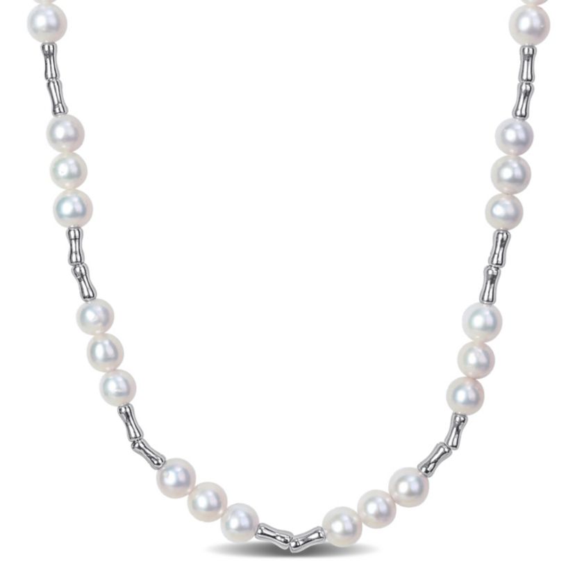6-6.5mm Freshwater Cultured Pearl Station Necklace in Sterling Silver
