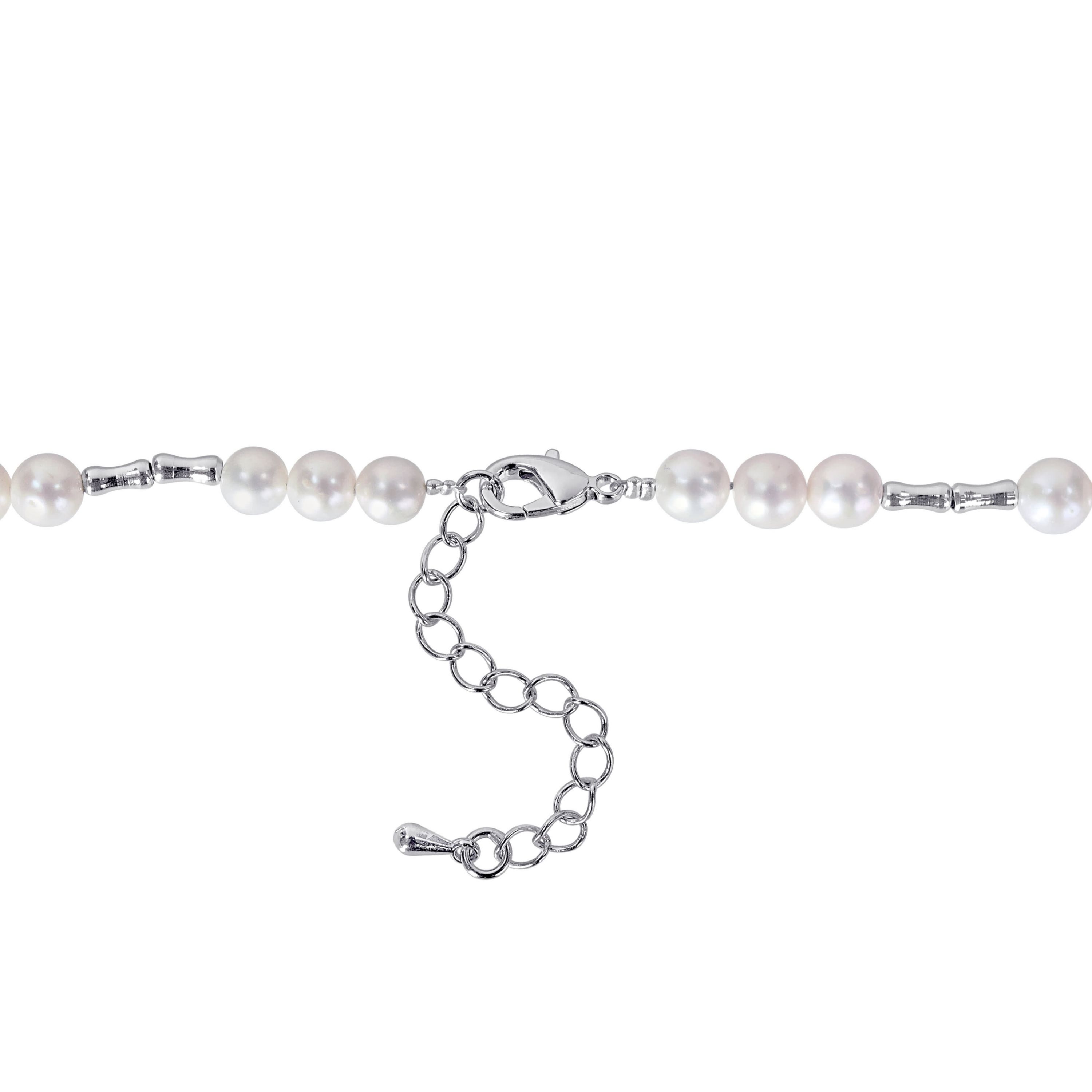 6-6.5mm Freshwater Cultured Pearl Station Necklace in Sterling Silver