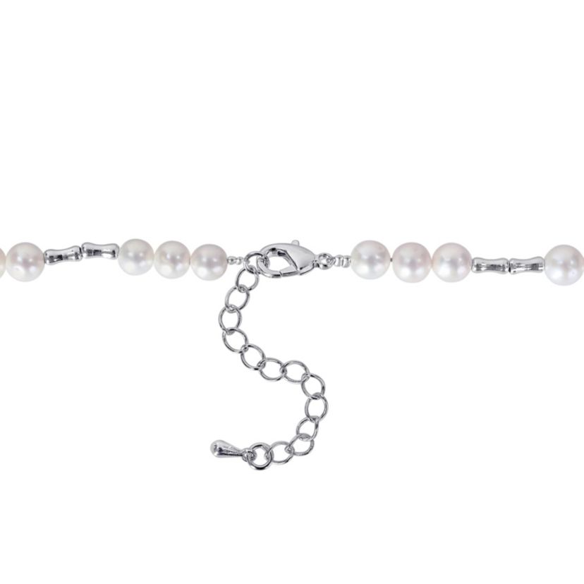 6-6.5mm Freshwater Cultured Pearl Station Necklace in Sterling Silver